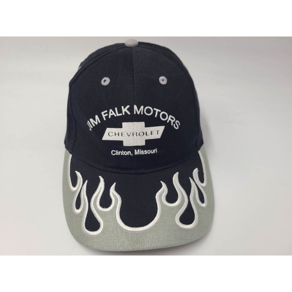 Chevrolet Jim Falk Motors Clinton Missouri Flames Adjustable Hat Cap Chevy Black